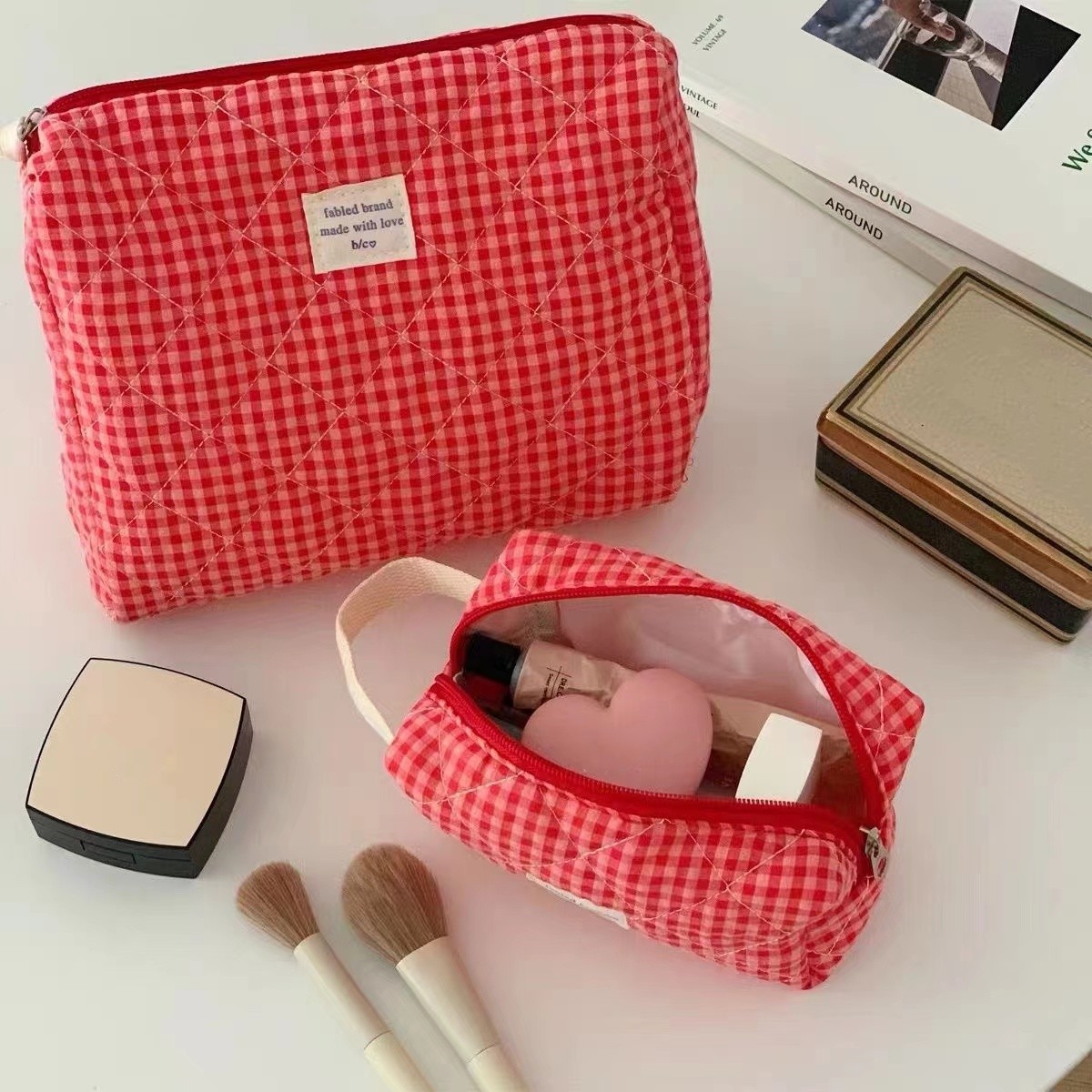 Women Large Capacity Checkered - Skincare B Erl ulasan dan harga